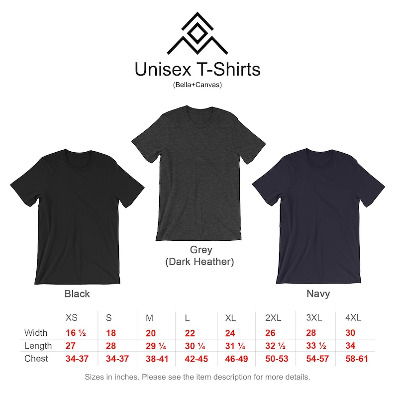 three unisex t - shirts are shown in three different colors