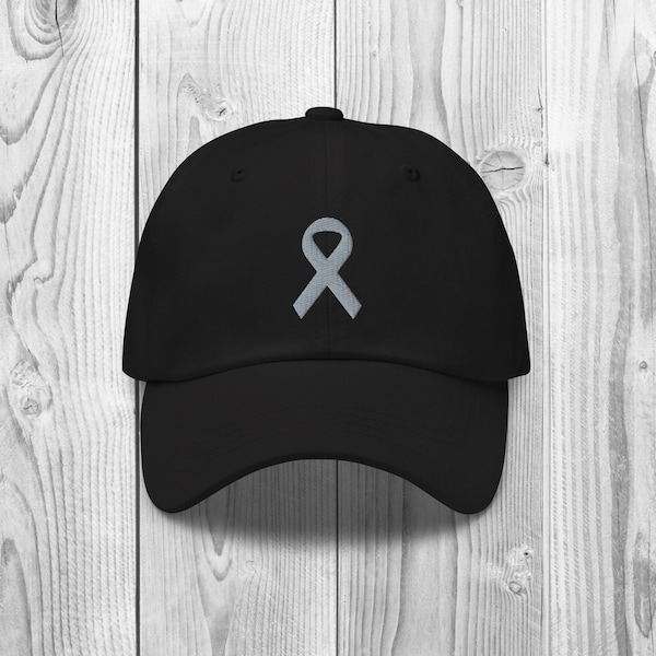 Brain Cancer Dad Hat / Brain Cancer Awareness Gift / Grey Ribbon Hat / Embroidered Dad Cap