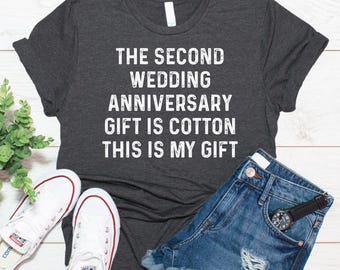 Grappig katoenen jubileumcadeau voor hem en haar, shirt 2e jubileum, cadeau tweede huwelijksverjaardag