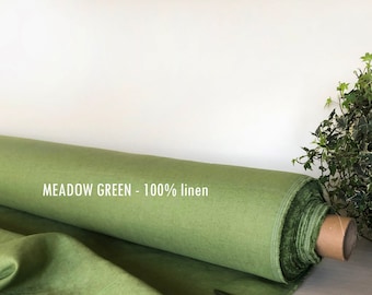 Meadow Green Linen Fabric: Softened Flax, Sewing Material