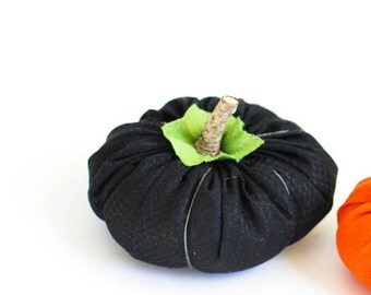 Linen Stuffed Pumpkin: Black Thanksgiving Table Decor (5 inch)