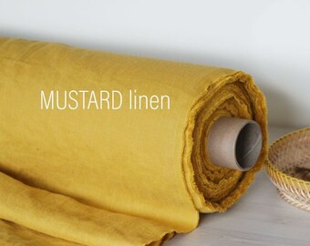 Mustard Linen Fabric: Medium Weight, Softened OEKO Tex Certified
