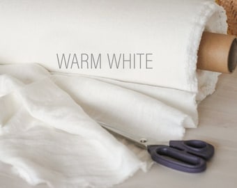 Warm white softened ivory linen fabric, Medium weight 205gsm (6.05 oz/yd2) softened linen by the yard or meter