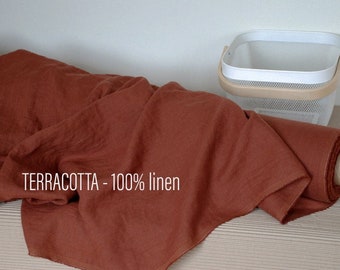 Donkere terracotta linnen stof: voorgewassen, verzacht (57" breed)
