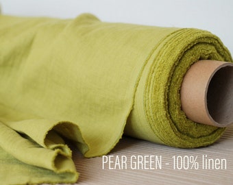 Pear Green Linen Fabric: Softened Pre-shrunk Flax - By The Yard
