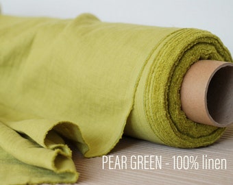 Pear green linen flax, fabric by the yard or meter, softened, pre-shrunk linen fabric for sewing