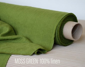 Hight quality moss green linen fabric, Fabric by the yard or meter, Prewashed softened flax fabric