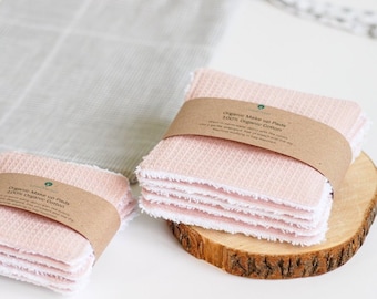 Square washable makeup pads, reusable zero waste linen cotton facial toweling, makeup cloths with wash bag