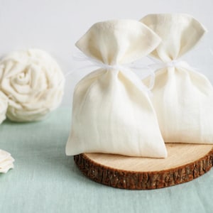 Warme weiße Ivory Leinen Hochzeit Dusche favor Taschen Set, Stoff Geschenk Süßigkeiten Beutel