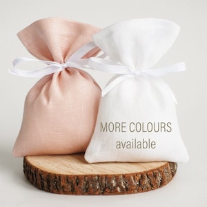 Various colors linen favor gift bags, jewelry wedding fabric gift pouches, linen fabric sachets, shower baptism gift bags