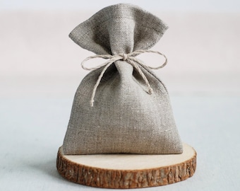 Undyed linen bags, Pure linen favor bags, grey burlap gift pouches wedding gift sachets