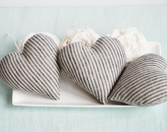 Stripe linen rustic linen heart decor, wedding anniversary Christmas gift decor