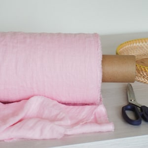 Light pink softened linen fabric, OEKO Tex Certified linen by the yard or meter, 205gsm (6.05 oz/yd2) densely woven linen for sewing