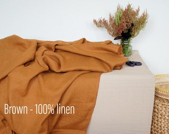 Brown Linen Fabric: Organic Flax, Softened Prewashed - By The Yard/Meter
