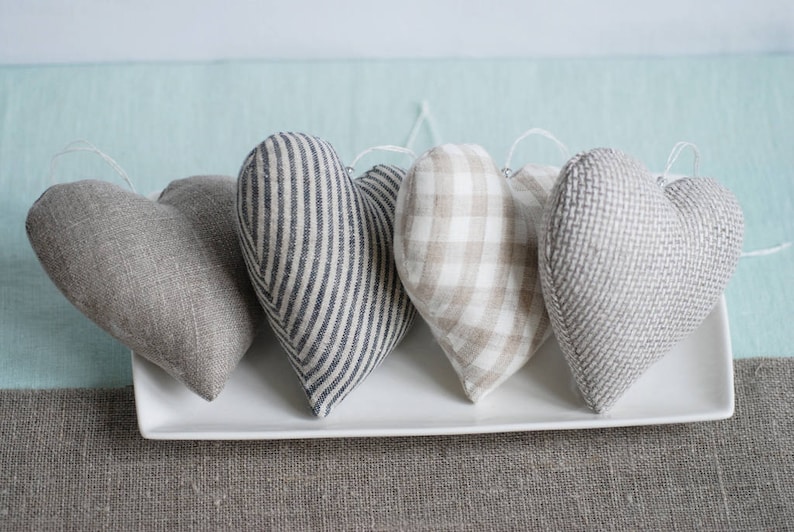 Pure linen hearts fabric wedding anniversary Christmas hearts Etsy