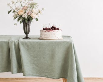Softened European Linen Tablecloth: Custom Size Rectangular Dining Table Cover