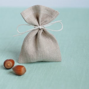 Undyed pure linen favor bags, small ribbon pouches in grey linen, set of 10 purses gift bags, weddings favor bag