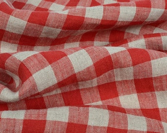 Red Gingham Linen Fabric: OEKO Tex Certified, Softened (55" Wide)