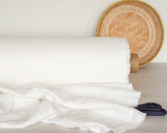 Warm White Softened Ivory Linen Fabric, Medium Weight 205gsm