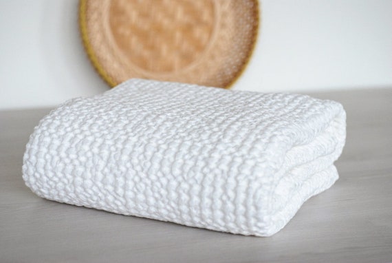 White Waffle Towel Set, Bathroom Towel, Linen Body Towel, Large