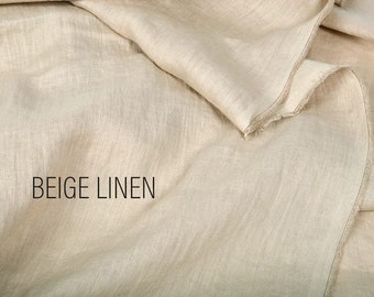 Softened Beige Linen Fabric: Pre-washed Oatmeal Color (57" Wide)