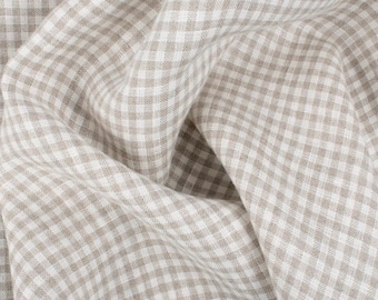Checked Linen Fabric: Undyed Oatmeal & Ivory Gingham, Softened Flax