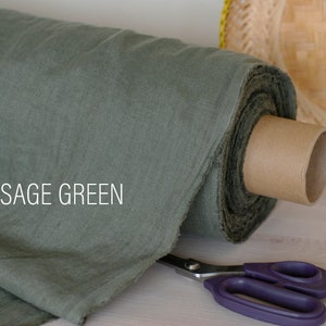 Sage green linen flax, fabric by the yard or meter, softened, pre-shrunk linen fabric for sewing