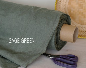 Sage green linen flax, fabric by the yard or meter, softened, pre-shrunk linen fabric for sewing