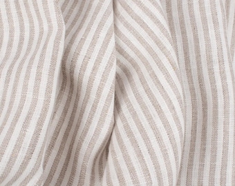 Softened 100% Linen Fabric – White & Undyed Striped, Mediumweight, OEKO-TEX Certified