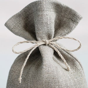 Undyed linen bags, Pure linen favor bags, grey burlap gift pouches wedding gift sachets image 2