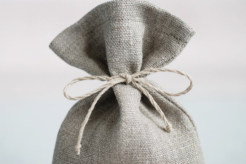 Undyed linen bags, Pure linen favor bags, grey burlap gift pouches wedding gift sachets image 2