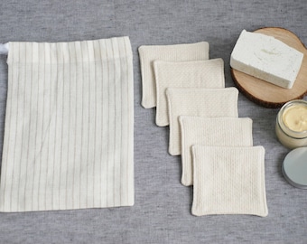 Organic Linen Cotton Makeup Remover Pads with Wash Bag