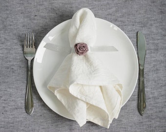 Servilletas de lino blanco marfil, servilletas suavizadas lavadas
