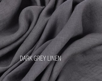 Dark grey medium lightweight softened linen fabric, 205gsm (6.05 oz/yd2) stonewashed fabric