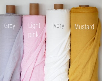Softened Linen Fabric: OEKO Tex Certified, Light Grey, Pink, Ivory, Mustard
