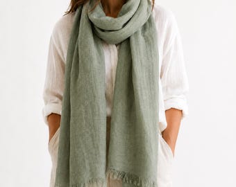 100% Linen Scarf – 10 Colors, 3 Lengths, Fringed or Hemmed Edges