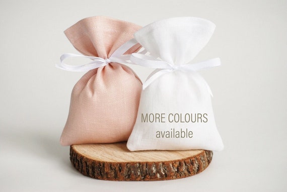 Linen Favor Bags with Ribbon | Wedding Favor Pouches | Small Gift Bags Personalized Favors