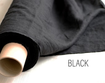 Black Linen Fabric: Softened Pre-shrunk Flax, By The Yard