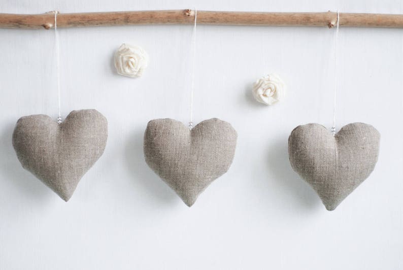 Pure linen hearts fabric wedding anniversary Christmas hearts Etsy
