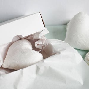 Linen Stuffed Heart: White Hanging Ornament, Cottage Chic Decor