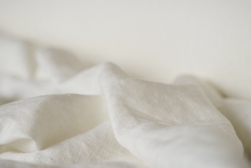 Warm White Softened Ivory Linen Fabric, Medium Weight 205gsm