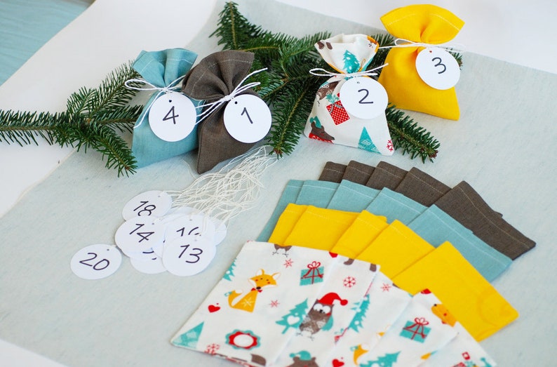 Christmas Advent Calendar With 24 Fabric Bags Linen Pouches Etsy