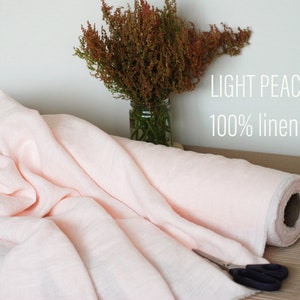 Light peach linen textile, Fabric by the yard or meter, Middle weight, densely woven, washed-softened linen