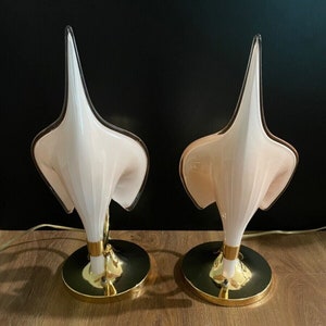 Mid Century Murano Glass Table Lamps-Pink - Calla Lily by Franco Luce 1970s