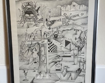 1970s Surrealism Graphite Print II - Artist Signed & Numbered