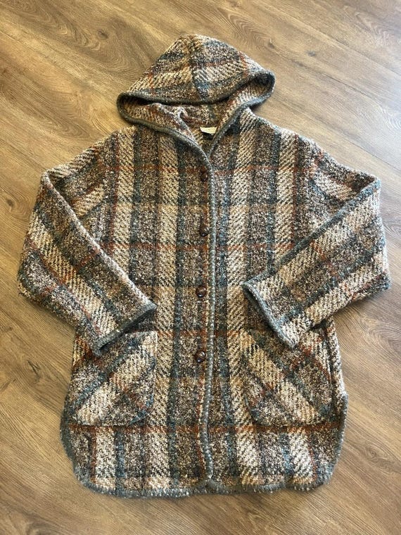WOOL Shirt Coat Made In Ireland SZ S/M Button Up & Hooded With Pockets Handcraft