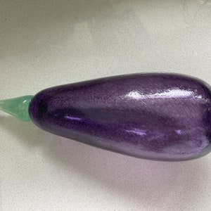 KOSTA BOTA Glass Eggplant Fruit - Gunnel Sahlin SIGNED Original Label 9.5 &quot;