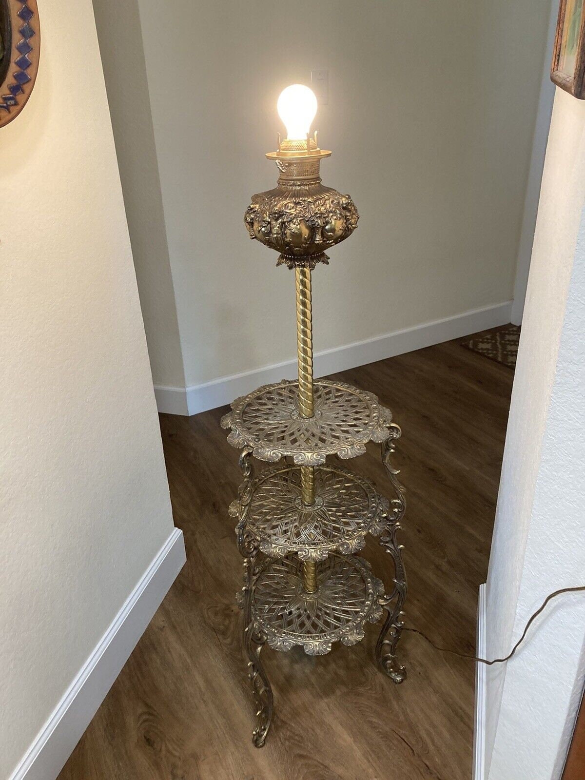 1960s Loevsky & Loevsky Floor Lamp-3 Tier Brass Stand L L Wmc