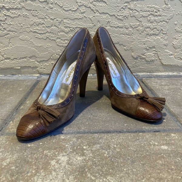 SAURO VICARI Vero Cuoio RARE Ladies Shoes-Sz 6-6.5 Leather/Suede Made in Italy