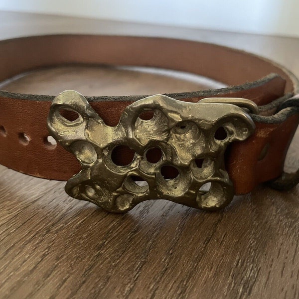BRUTALIST Belt Buckle - Signed - Stephen Burr- RARE Solid Brass Nugget